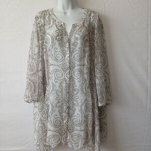 Avenue top white sheer paisley long sleeve round neck sz 26 flowy mature office